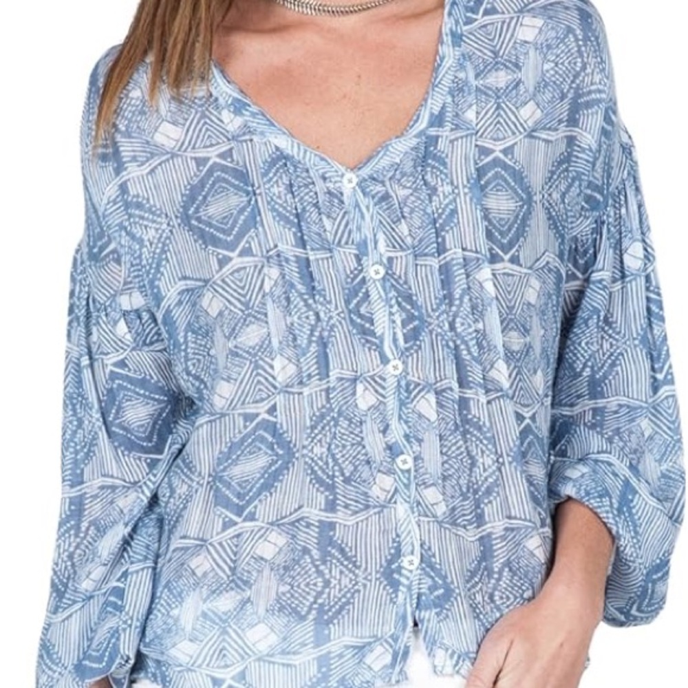 NWT Volcom Shutterbug Peasant Blouse SZ Large junior Indigo colour Lightweight
